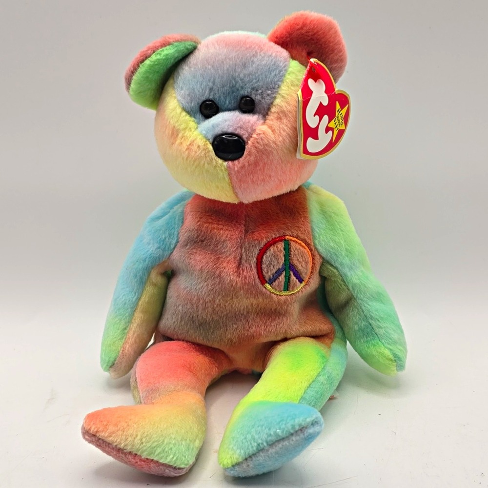 Ty Beanie Babies Peace Bear Tie-Dye Beanbag Plush Retired Original 1996